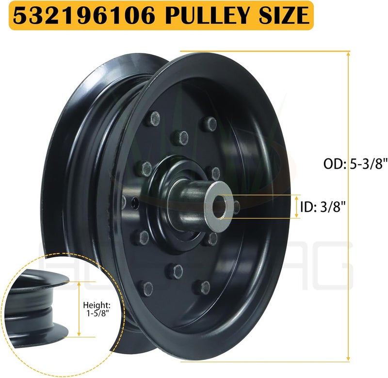 BOSFLAG 2 Pack 197379 Idler Pulley Replaces 532196106, 532197379, Craftsman 196106 for Husqvarna z254f Z254 YTH24V48 YTH24K48 YTH2348 YTH22V46 YTH20K46 YTH18542 RZ5426 RZ5424 MZ54 LGT2654 Mowers - Image 4
